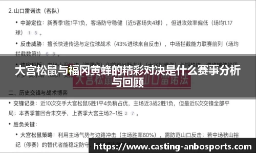 大宫松鼠与福冈黄蜂的精彩对决是什么赛事分析与回顾